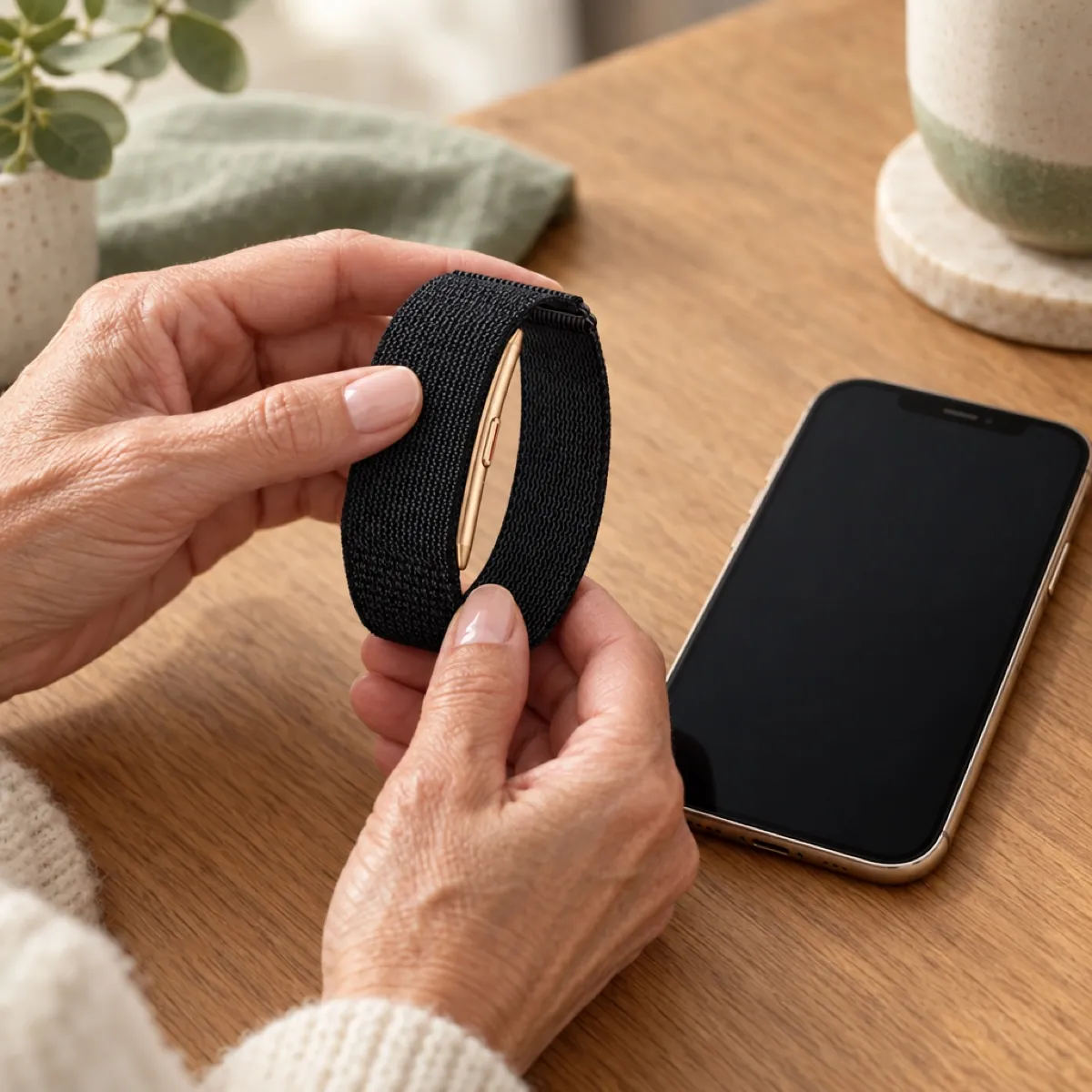 Holding the Relay band next to a phone to pair it