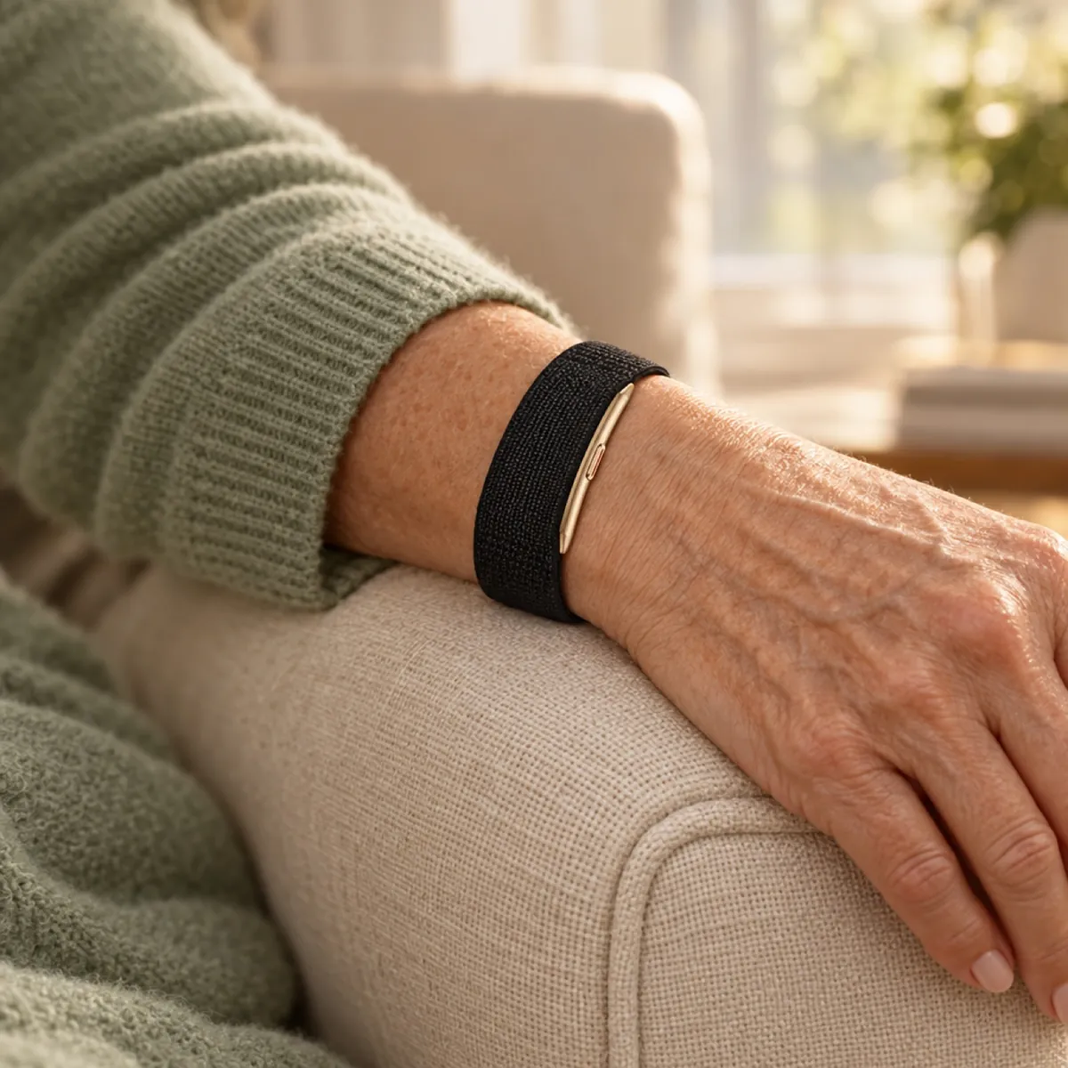 Relay band on an older woman's wrist